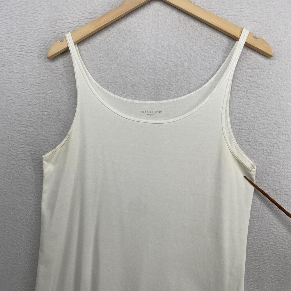 EILEEN FISHER Tank Top XL Ribbed Organic Cotton Jersey Cami Slim ScoopNeck White - Picture 7 of 11